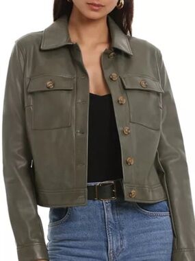 bagatelle Olive Faux Leather Button-Front Jacket